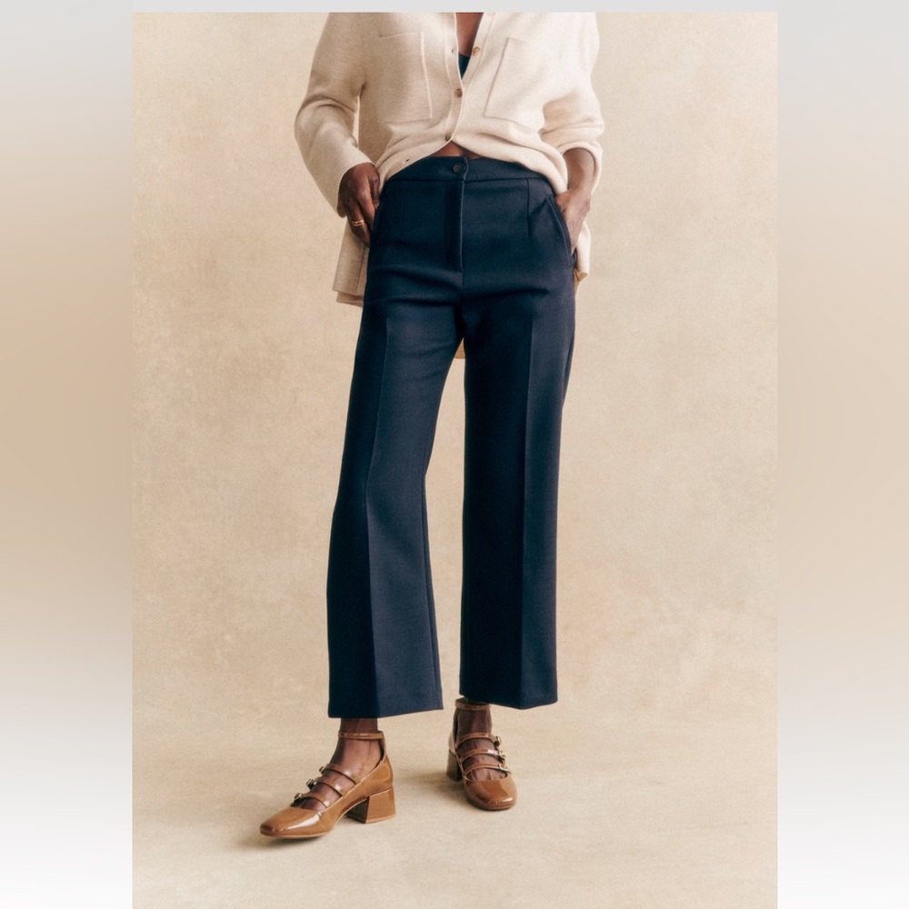 Sezane Martin Crop Trousers Navy - Size 14